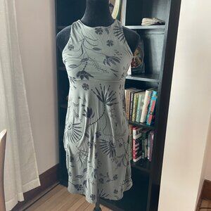 Athleta XS High Neck Santorini Mini Dress Gray Floral Soft Boho Festival Travel